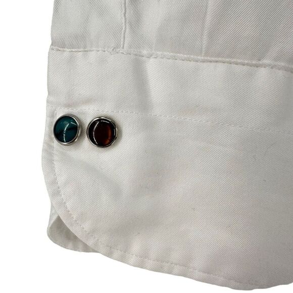 Giannetto Portofino Shirt Womens White Collared Snap Front Turquoise Detail L - Picture 3 of 8